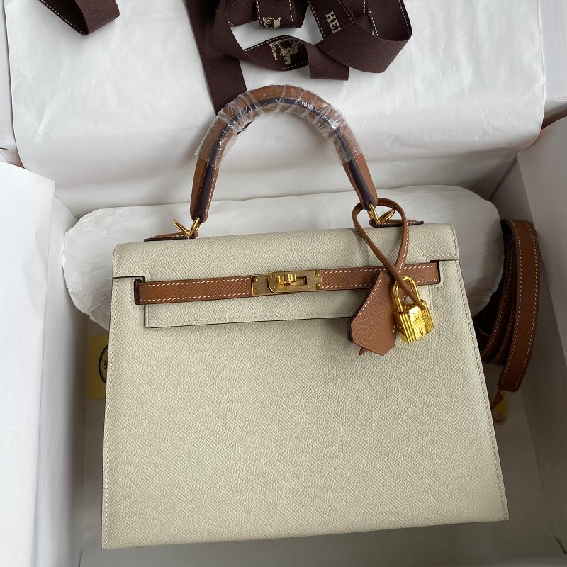 Hermes Kelly 25EP Colored Milk Shake White Gold Brown Gold Button
